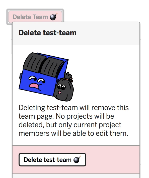 delete team UI